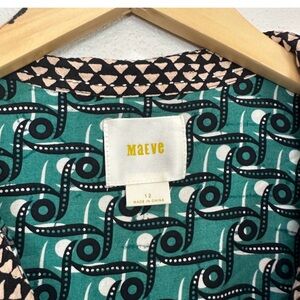 Anthropologie Maeve Casia Green Geometric Button Down Blouse‎ Women’s Sz 12